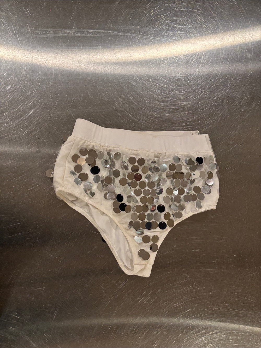 High-Waist White Sequin Embellished Women's Shorts